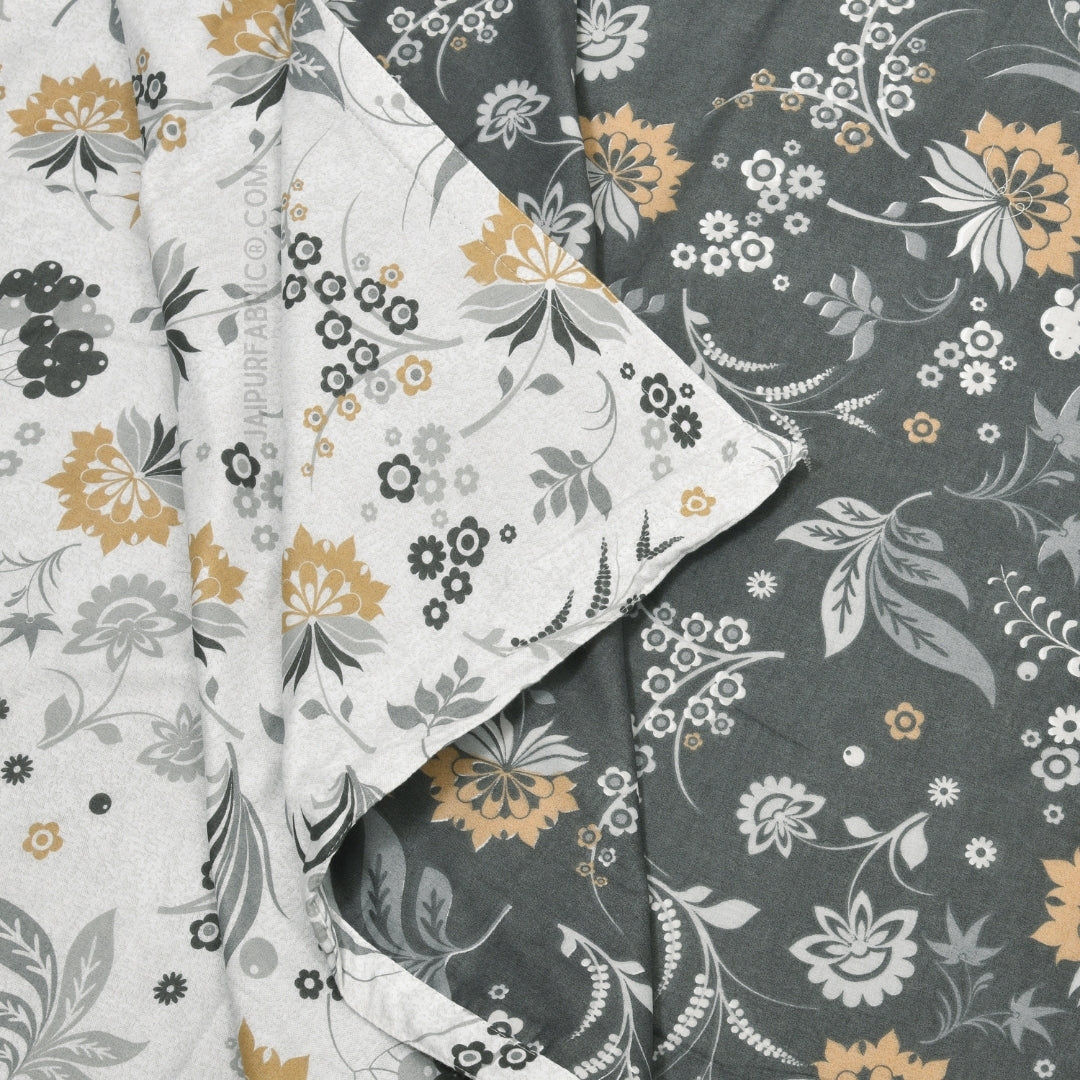 Flowery Spring Grey Cotton Reversible Double Bed Dohar